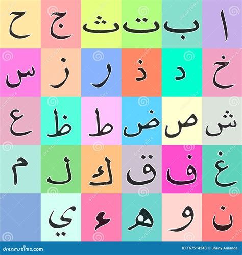 Set of Arabic Alphabet, Vector. Colorful Arabic Alphabet. the Names and