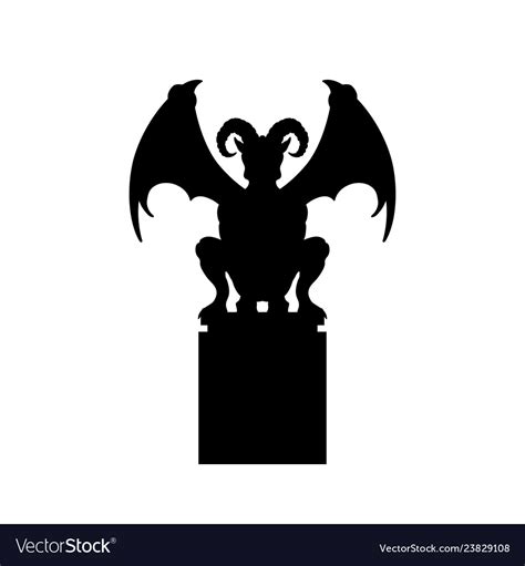 Black Silhouette Of Gothic Statue Of Gargoyle Vector Image
