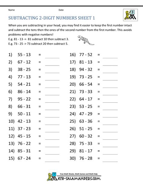Adding Subtracting 2 Digit Numbers Worksheets