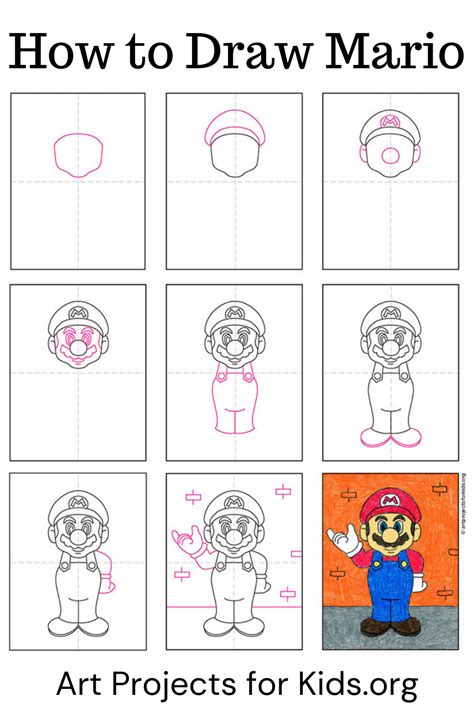 Easy How To Draw Mario Tutorial And Mario Coloring Page How To Draw