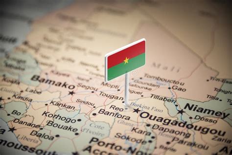 Burkina Faso Marked With A Flag On The Map Stock Photo Image Of Card