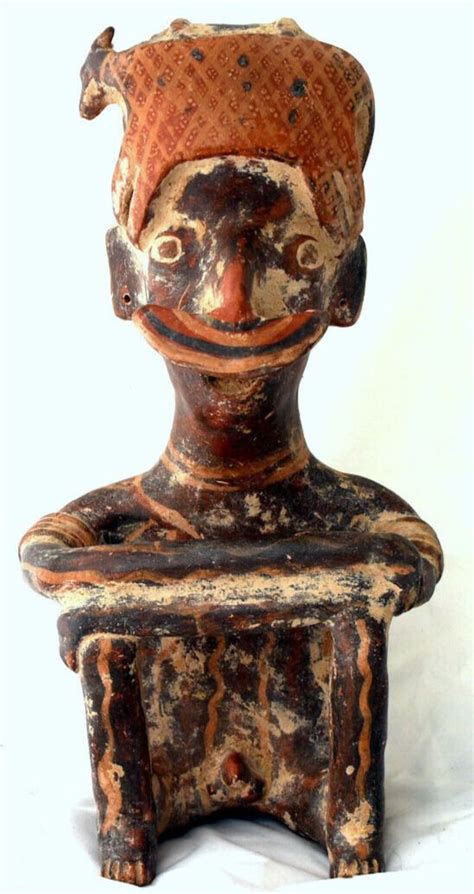 Ancient Pre Columbian Effigy Figure Vessel Bottle Artifact Hand Painted
