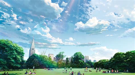 Fondos De Pantalla Anime Paisaje Ciudad Parque Cielo Nubes