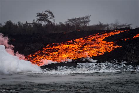 30 Foot Wide River Of Lava Flowing Into The Ocean On Hawaiis Big