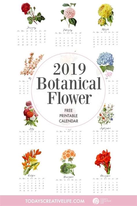2019 Printable Botanical Flower Calendar Todays Creative Life