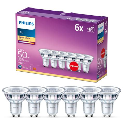 Buy Philips Led Classic Light Bulb 6 Pack Gu10 Spot 46 W 50 W