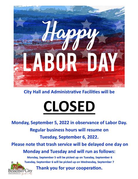 Labor Day 2022 Holiday Closure Bessemer City Nc