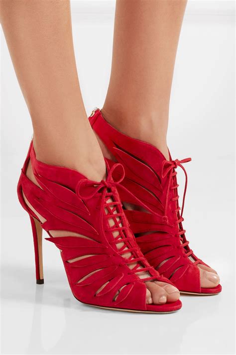 Lyst Jimmy Choo Keena Cutout Suede Ankle Boots In Red