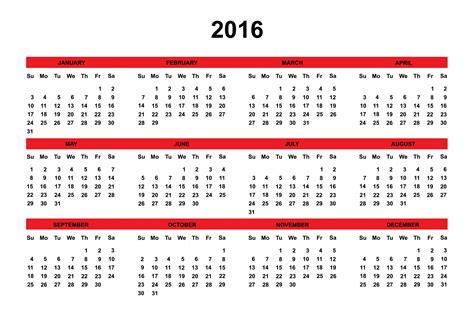 2016 yearly calendar printable calendar