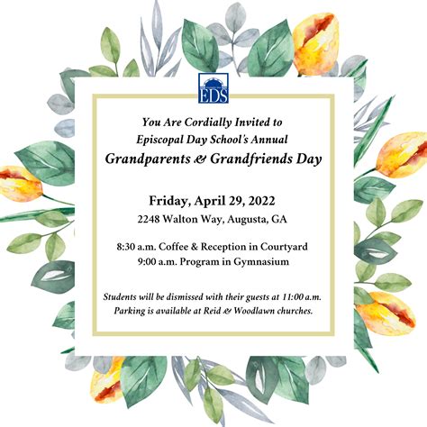 2022 All School Grandparents Day Invitation Episcopal Day School Augusta
