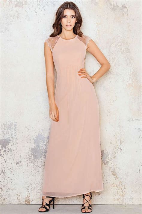 Maxi Chiffon Dress With Lace Sleeve And Back