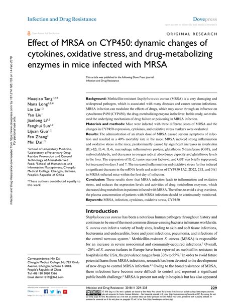 PDF Effect Of MRSA On CYP450 Dynamic Changes Of Cytokines Oxidative