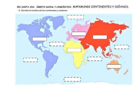 Ejercicio De Continentes Y Océanos Escribir Continentes Y Océanos