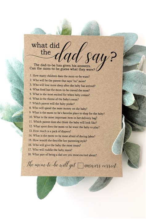 What Did The Dad Say Baby Shower Game Etsy Funny Baby Shower Games