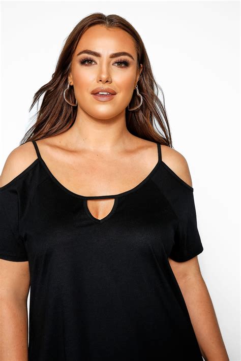 Black Strappy Cold Shoulder Top Yours Clothing