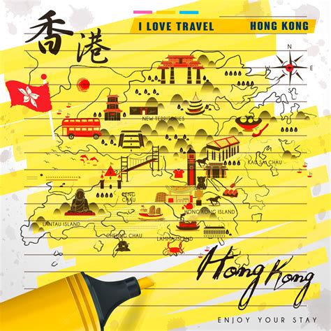 Atractivo Mapa De Viajes De Hong Kong En Papel De Carta Con Resaltador