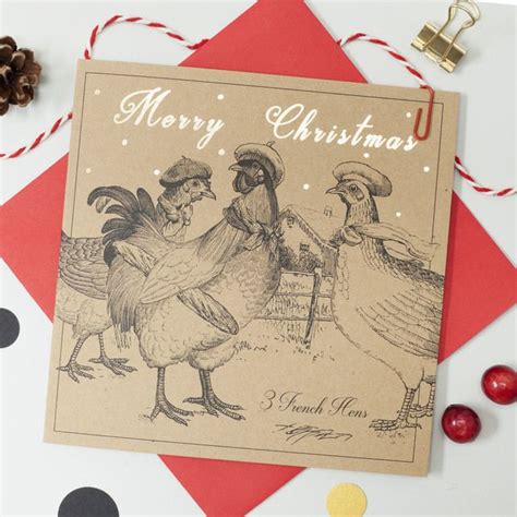 Three French Hens Christmas Card With Gold Foiling Fun Christmas