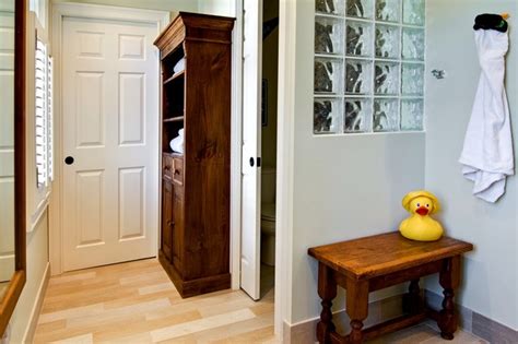 You don't need any clearance on either side of the door so they're great for tighter spaces and. glass block half wall - Contemporary - Bathroom - Atlanta ...