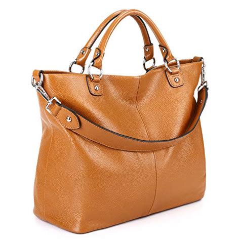 Kattee Women S Soft Genuine Leather 3 Way Satchel Tote Handbag Brown Frenzystyle