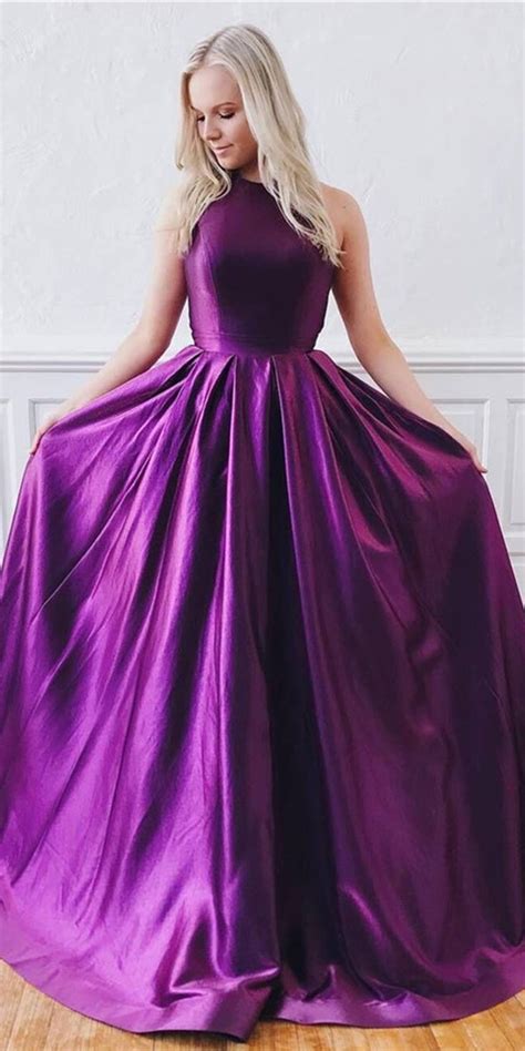 Unique Purple Satin Sleeveless Sweep Train Open Back Long Prom Dress Evening Dress Ohc405 Prom