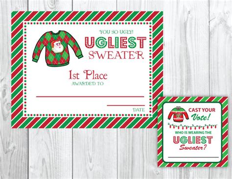 Ugly Sweater Christmas Party Voting Cards And Awards Tacky Etsy