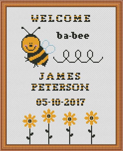 Baby Announcement Cross Stitch Pattern Bumble Bee Personalized Etsy