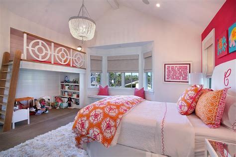 Pink And Orange Kids Bedroom With Play Loft Contemporary Girls Room