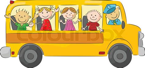 Happy Children Cartoon On School Bus Stock Vector Colourbox