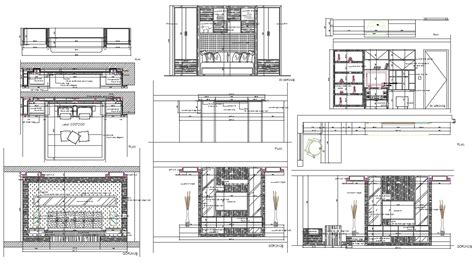 2d Cad Drawing Of Bed Room Furniture Layout Plan With All Side