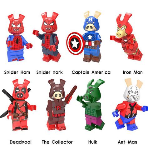 8pcs Iron Man Captain America Spider Ham Custom Into The Spider Verse