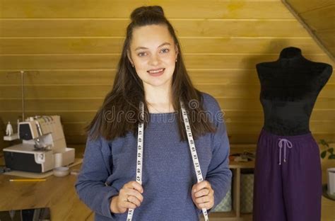 Portrait Of A Fashion Designer Girl In A Workshop Stock Image Image