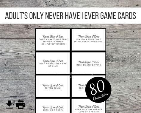 Adults Only Never Have I Ever Printable Party Game 80 Cards Etsy Canada