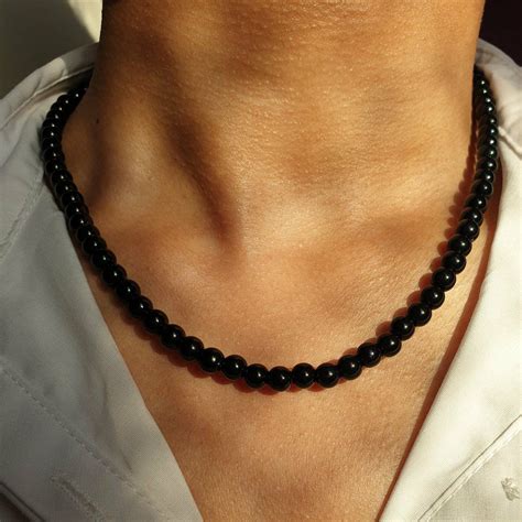 Mens 6mm Black Pearl Necklace Etsy