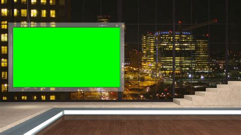 104 HD News Talkshow TV Virtual Studio Green Screen Background Night