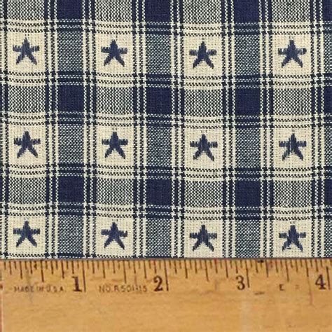 Farmhouse Blue Star Check Homespun Cotton Fabric Sold By The Yard