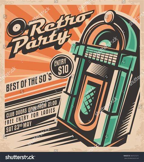 Retro Party Invitation Design Template Vintage Jukebox Poster Layout