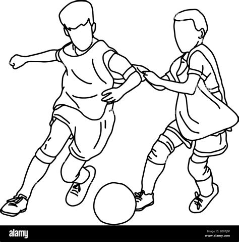 Two Boys Playing Football Illustration Black And White Stock Photos