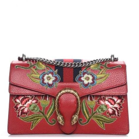 Gucci Dionysus Shoulder Bag Web Floral Embroidered Small Hibiscus Red