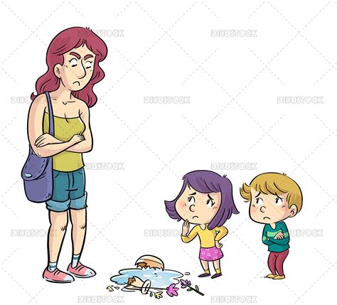 Ilustración De Madre Enojada Con Sus Hijos Ilustraciones De Cuentos