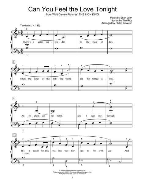 Can You Feel The Love Tonight From The Lion King Arr Phillip Keveren Sheet Music Elton