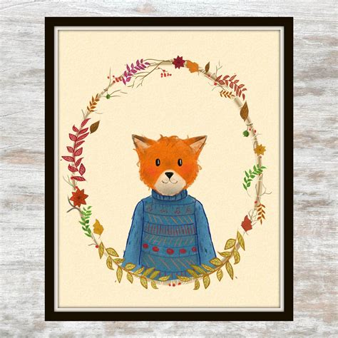 Orange Fox Printable - Floral Crown Printable - Autumn Printable - Cute Fox Printable - Cute ...
