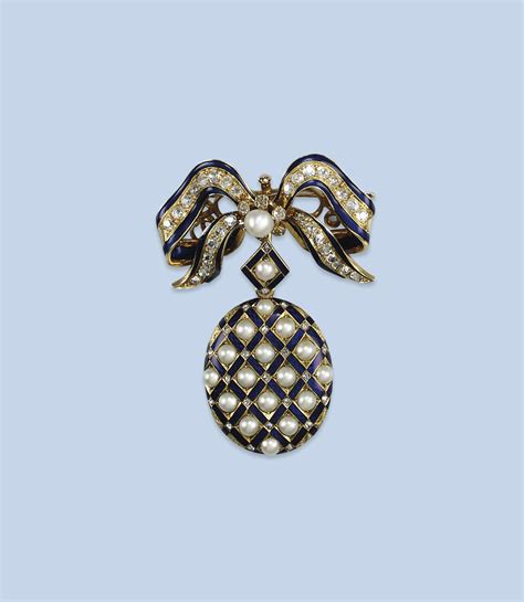 An Antique Enamel Pearl And Diamond Brooch Christies