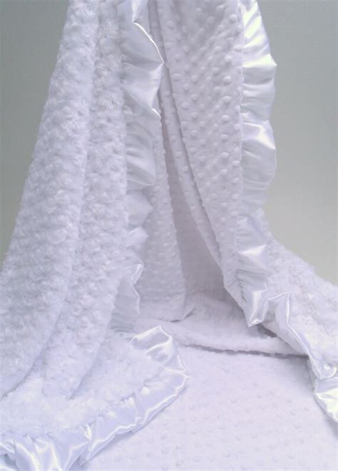 Solid White Minky Ruffle Baby Blanket 3 Sizescan Be