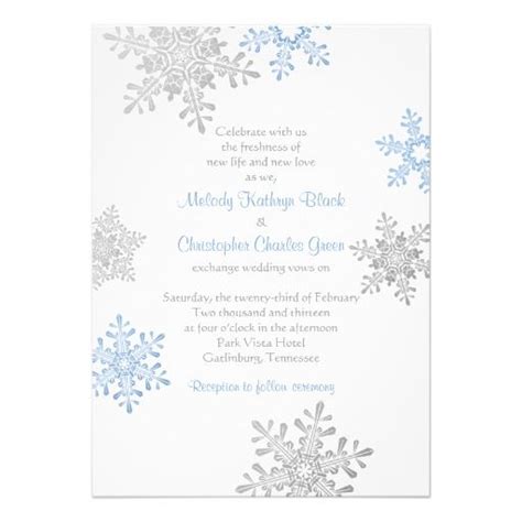 Simple Blue Silver Snowflake Winter Wedding Invitation Zazzle