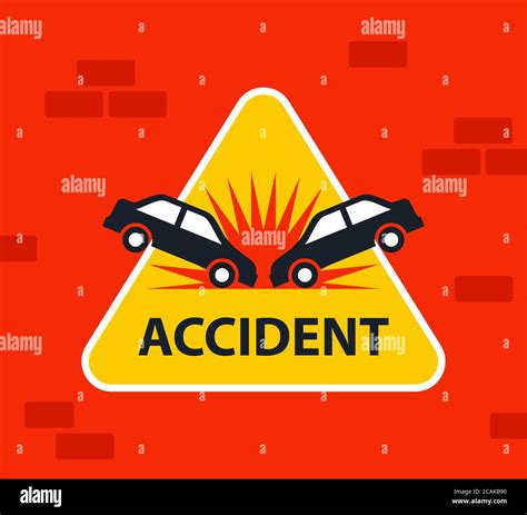 Triangular Yellow Car Accident Sign Head On Collision Of Vehicles On
