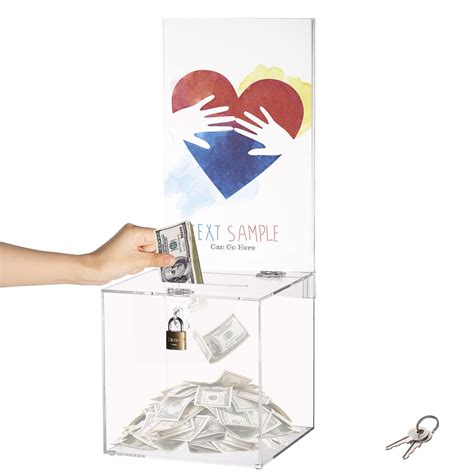 Buy Youeon Square Acrylic Donation Box With Lock And Removable Sign