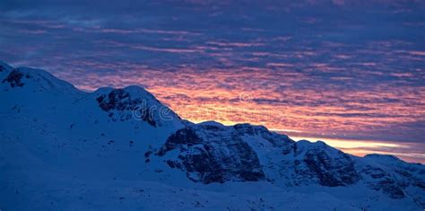 Beautiful Sunset Over Alpine Mountains In Winter Stock Image Image Of