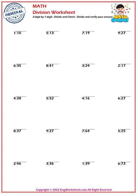 2 Digits By 1 Digits Division Worksheets And Exercise Engworksheets