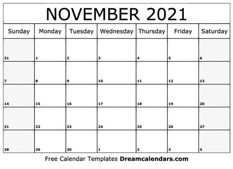 Download Printable November 2021 Calendars