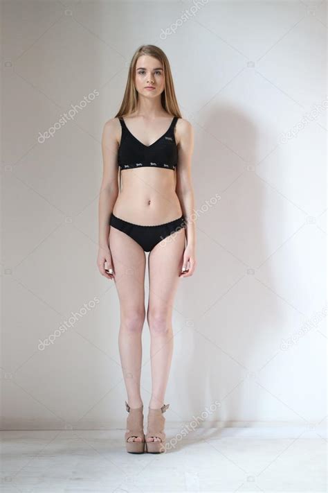 Standing Naked Girl White Background Stock Photo